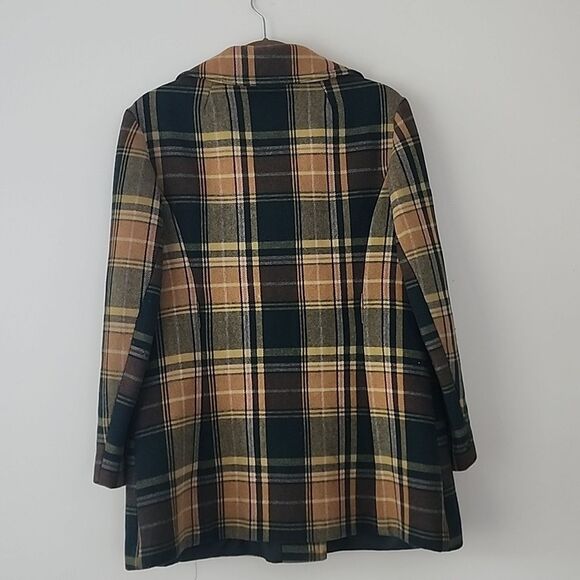 Elli Vintage Retro Yellow Green Plaid Wool Coat Jacket Made In Germany M - Picture 6 of 8